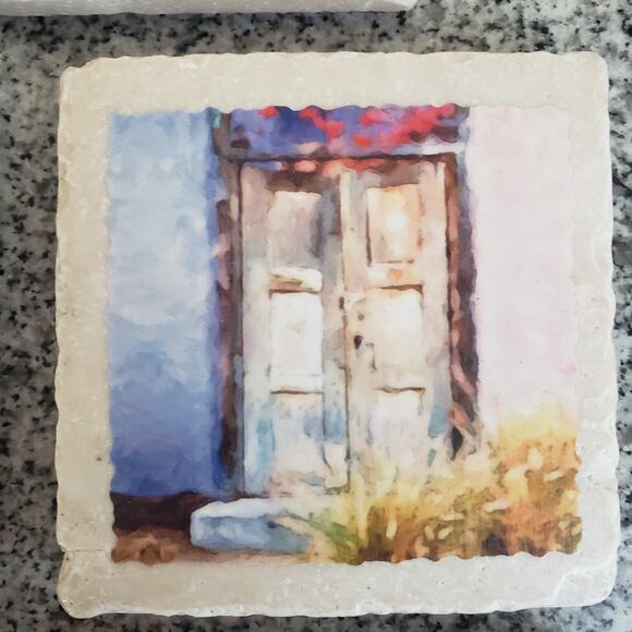 Artisan Coasters & Trivet Set. Natural Stone Tumbled Marble. Pueblo De Colores - Picture 6 of 13